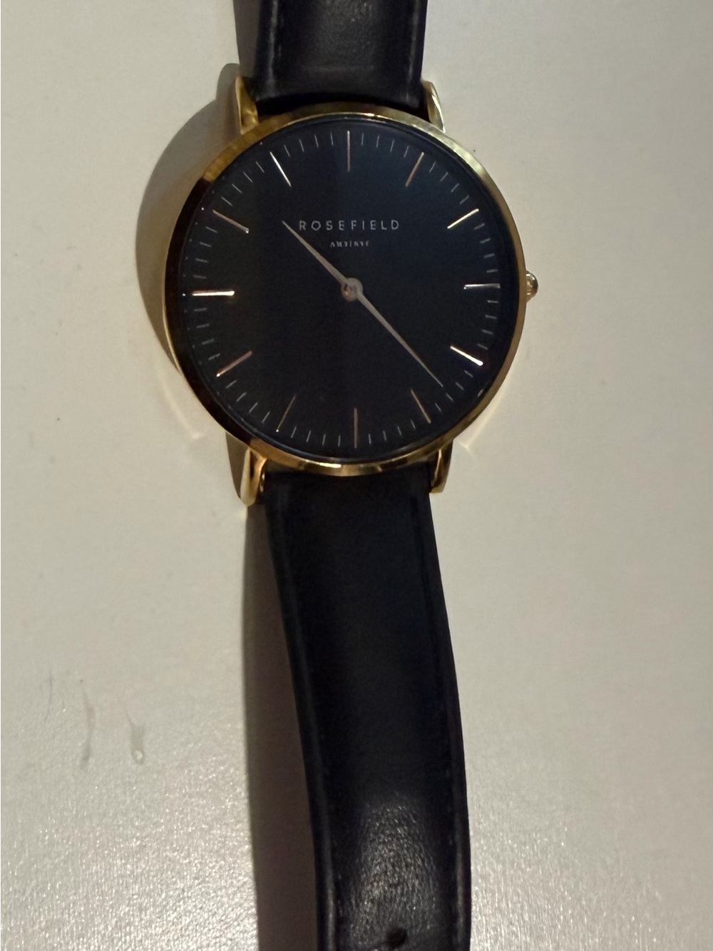 Women’s Black Leather Strap Watch with Gold Case